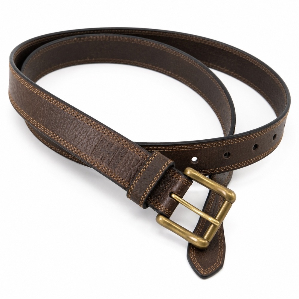 HD Xtreme Work Mens 50 Brown Top Grain Leather Belt Brass Buckle Contrast Stitch